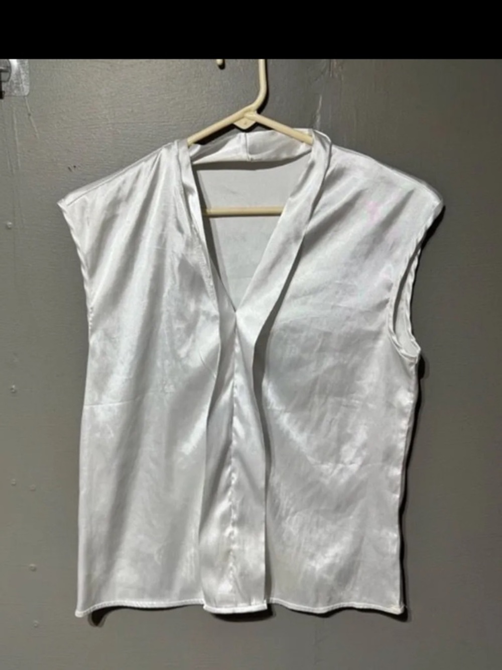 Classic White Satin Sleeveless V-Neck Top